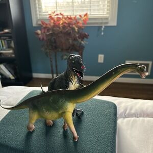 Safari Ltd Brachiosaurus Dinosaur 2008 Hard Rubber 8" tall 13"  And T-Rex